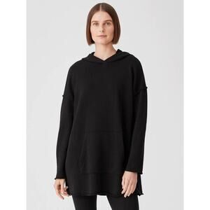 Eileen Fisher XL Organic Cotton French Terry Hooded Long Sweatshirt BOHO Neutral